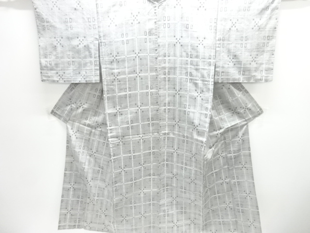 JAPANESE KIMONO / ANTIQUE GEOMETRIC PATTERN WOVEN TSUMUGIHITOE KIMONO